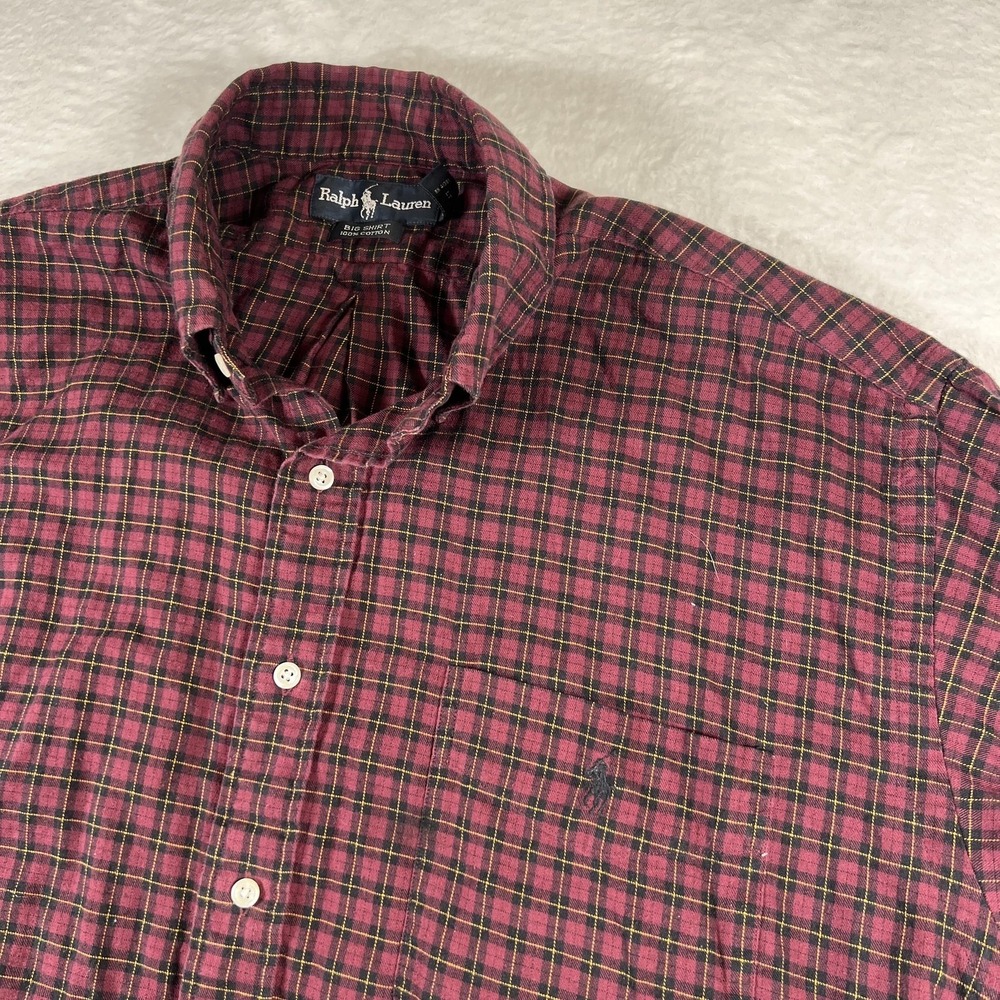 Ralph Lauren Big Shirt Mens Large Red Plaid Flannel Button Down Long Sleeve